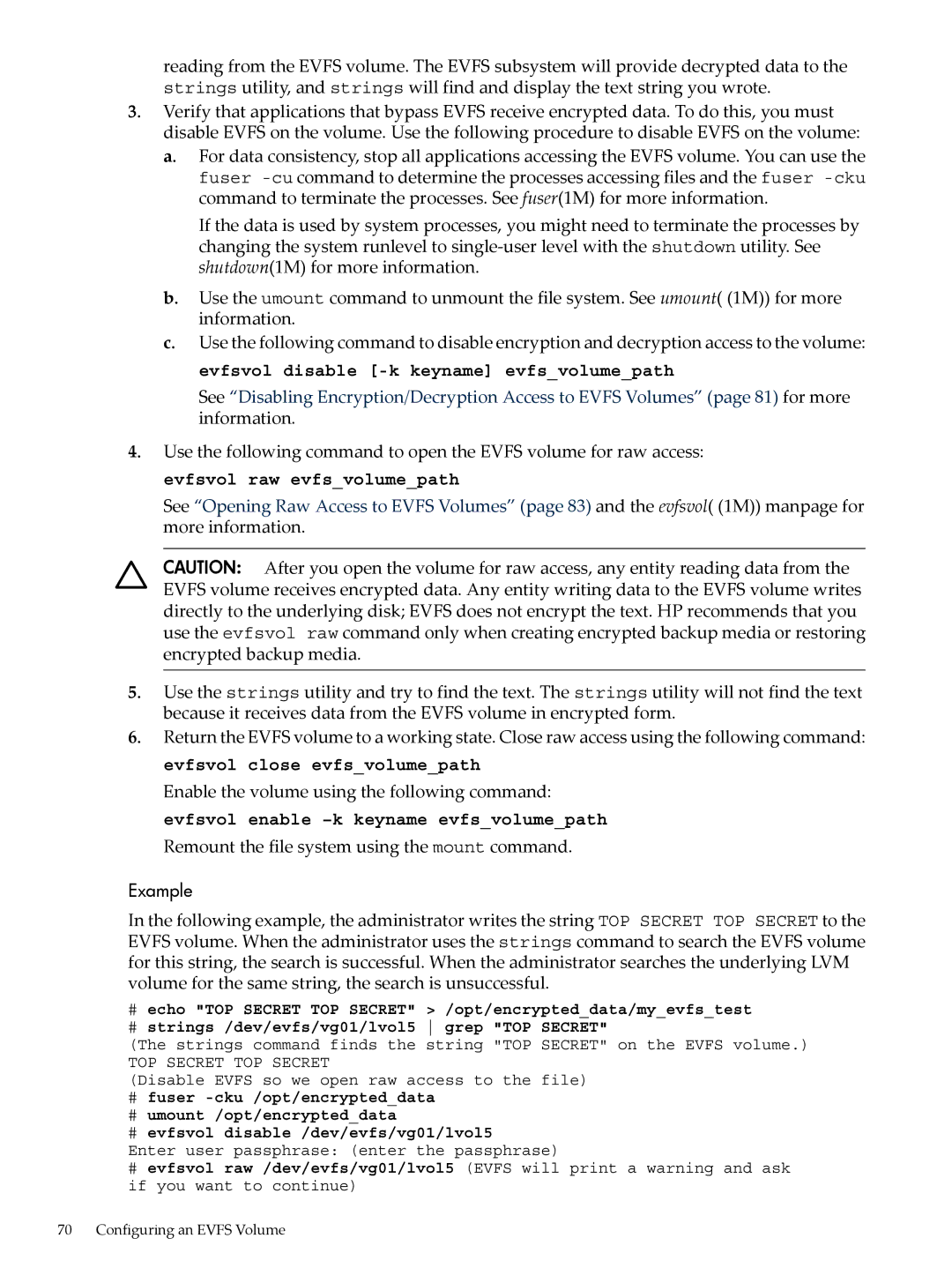 HP UX Encrypted Volume and Filesystem (EVFS) manual Remount the file system using the mount command 