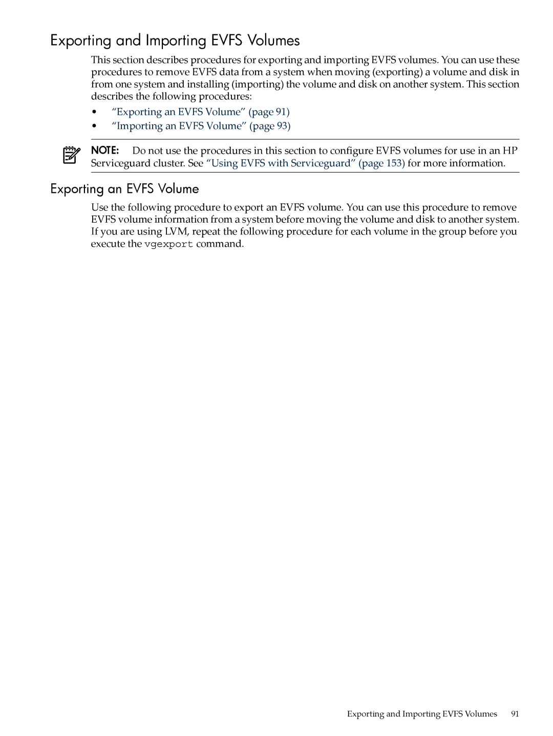 HP UX Encrypted Volume and Filesystem (EVFS) manual Exporting and Importing Evfs Volumes, Exporting an Evfs Volume 