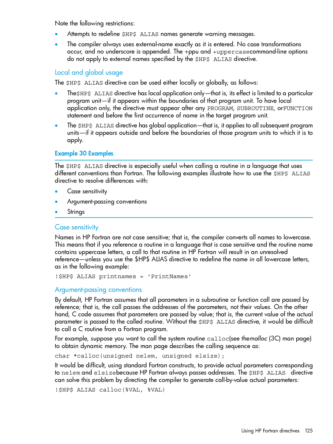 HP UX Fortran Software manual Local and global usage, Case sensitivity, Argument-passing conventions 