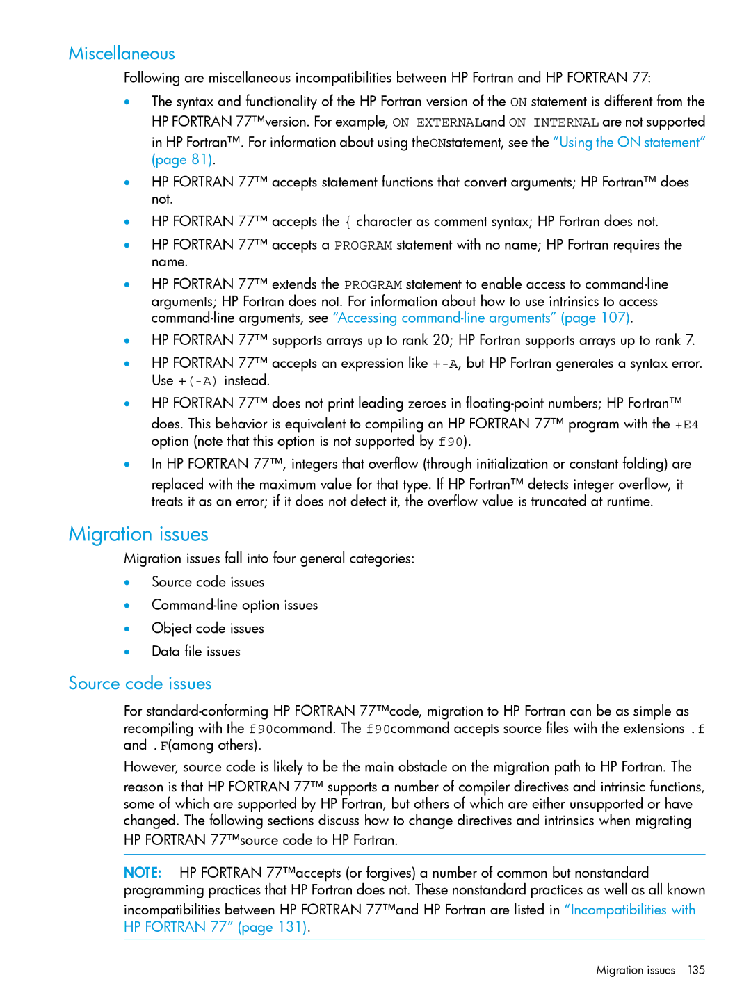 HP UX Fortran Software manual Migration issues, Miscellaneous, Source code issues 