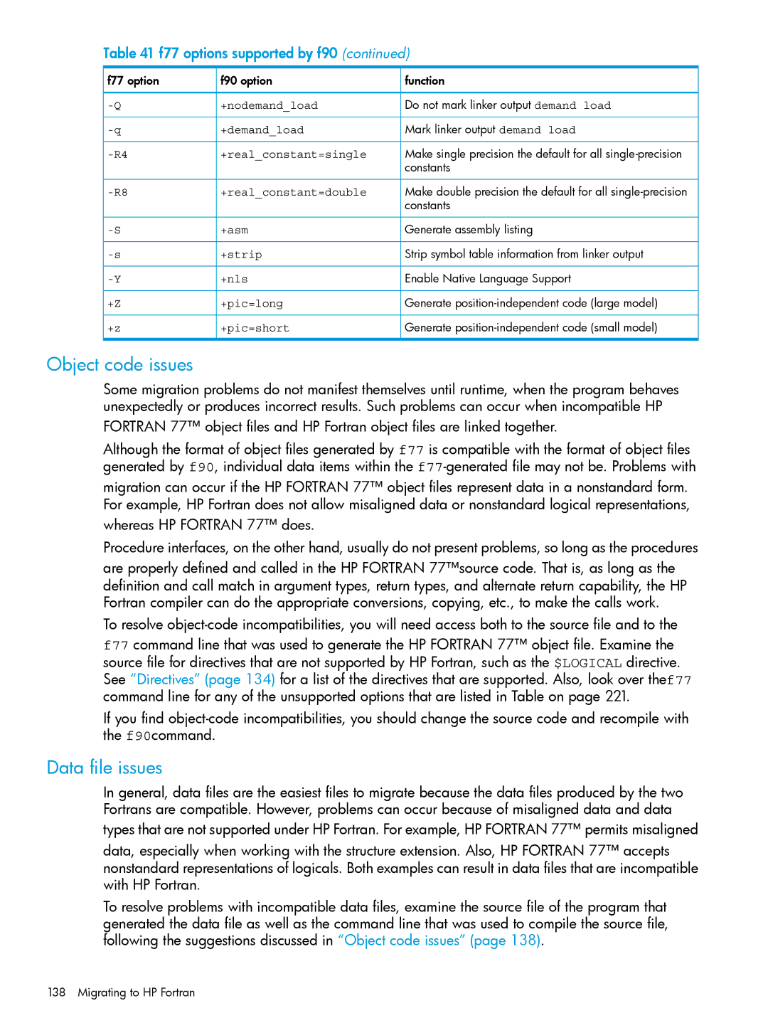 HP UX Fortran Software manual Object code issues, Data file issues 