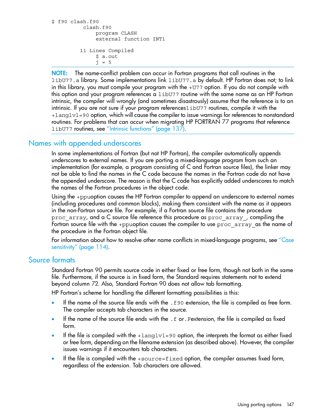 HP UX Fortran Software manual Names with appended underscores, Source formats 