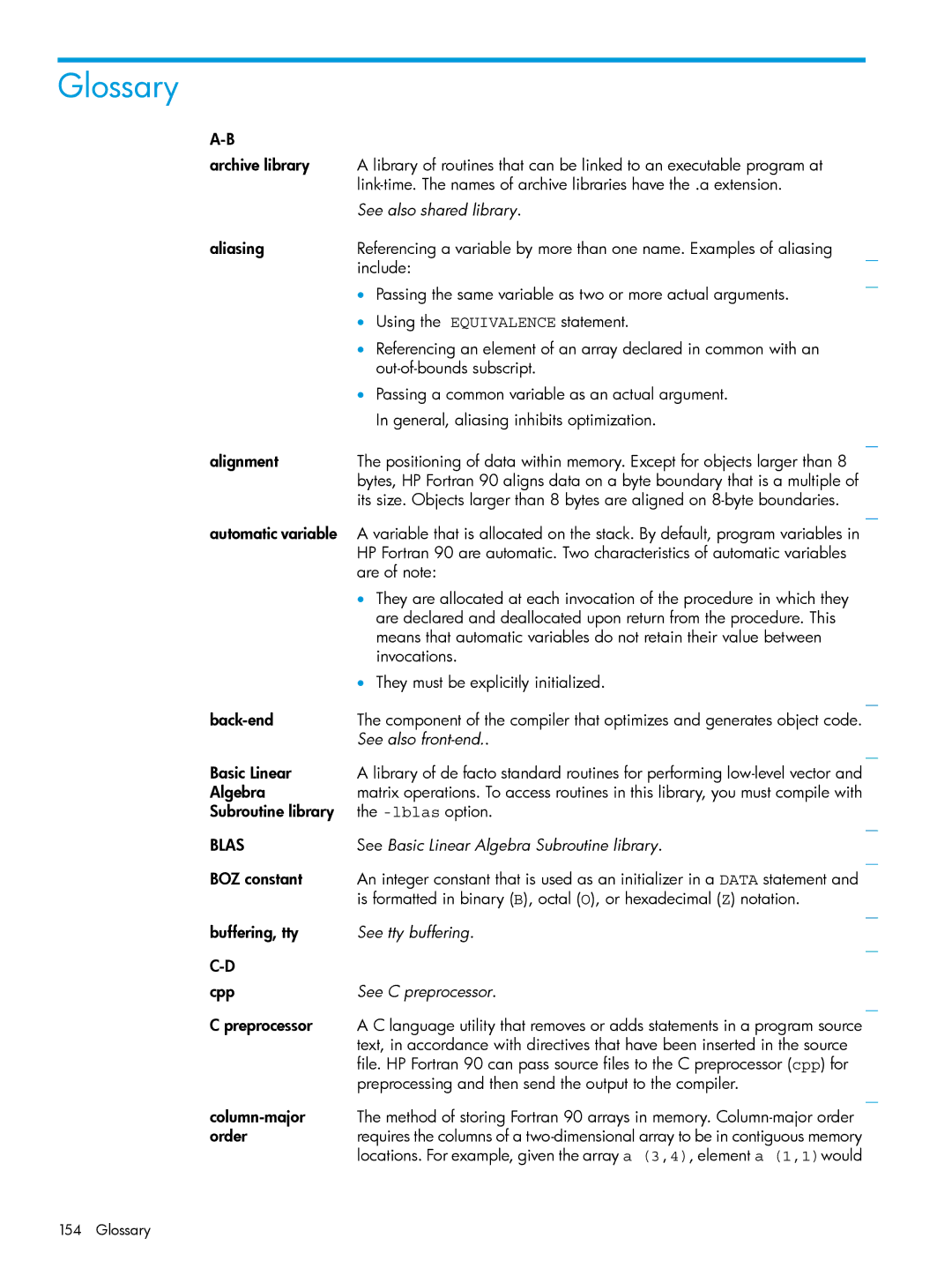 HP UX Fortran Software manual Glossary 