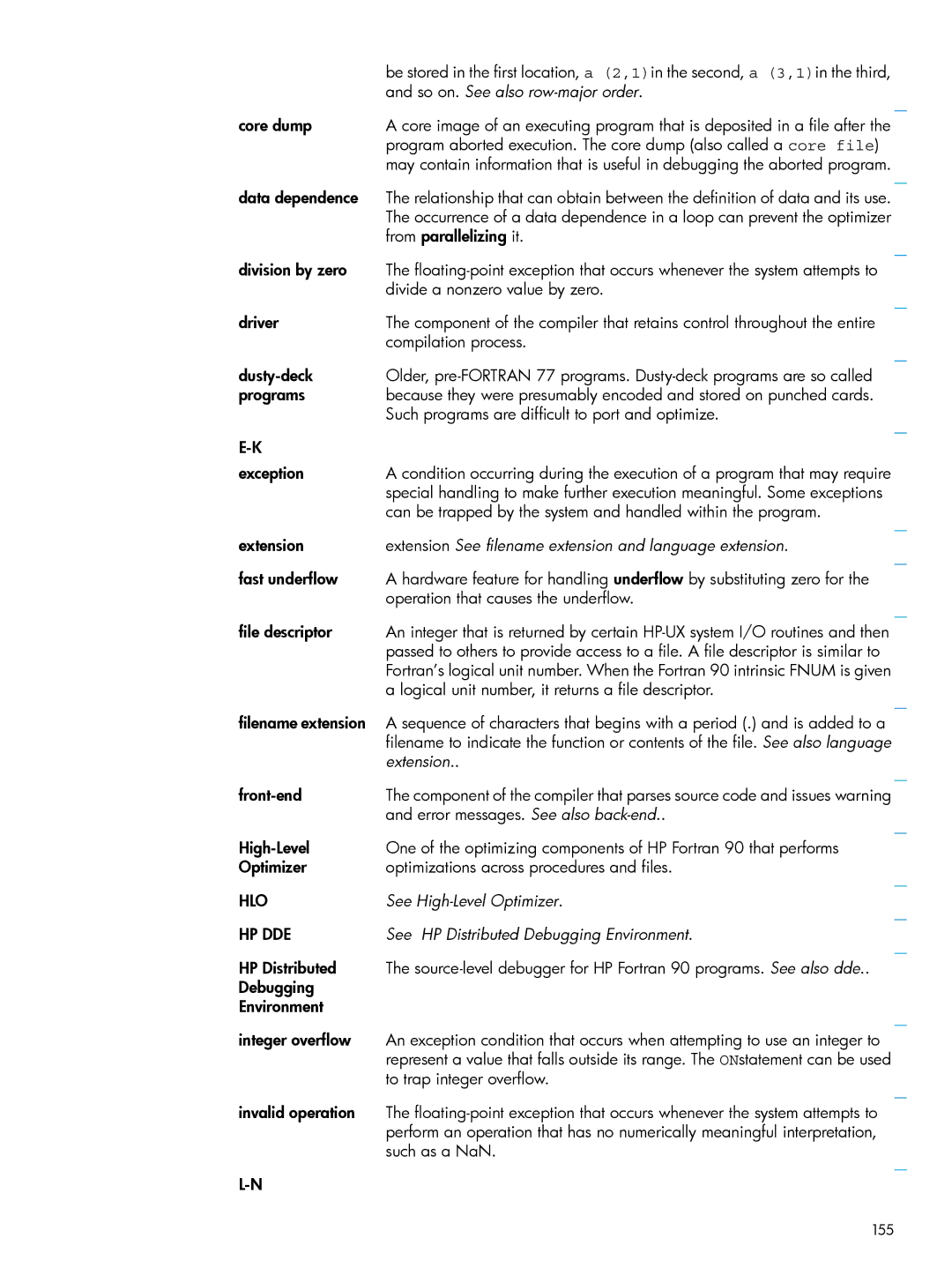 HP UX Fortran Software manual So on. See also row-major order, 155 