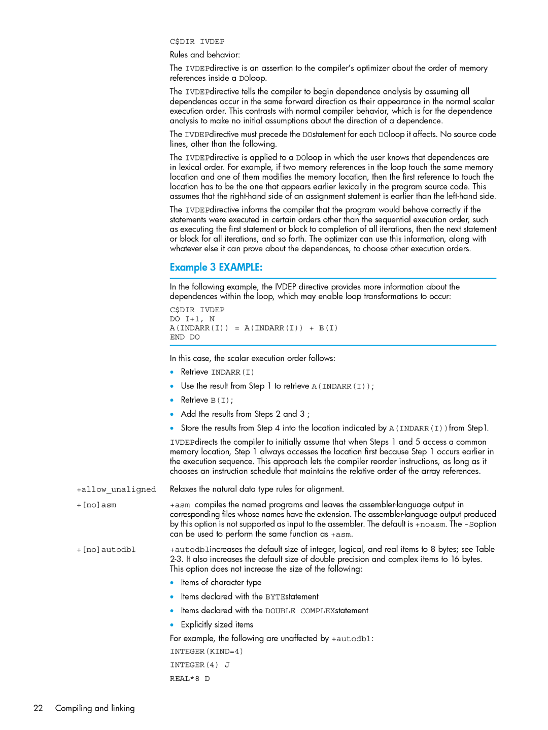 HP UX Fortran Software manual Example 3 Example, Do I+1, N, +allowunaligned 