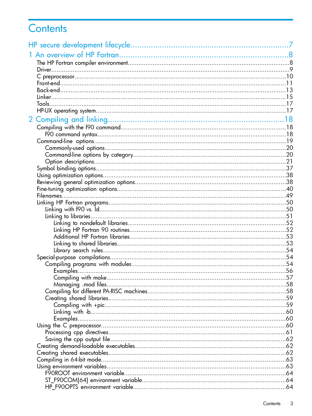 HP UX Fortran Software manual Contents 