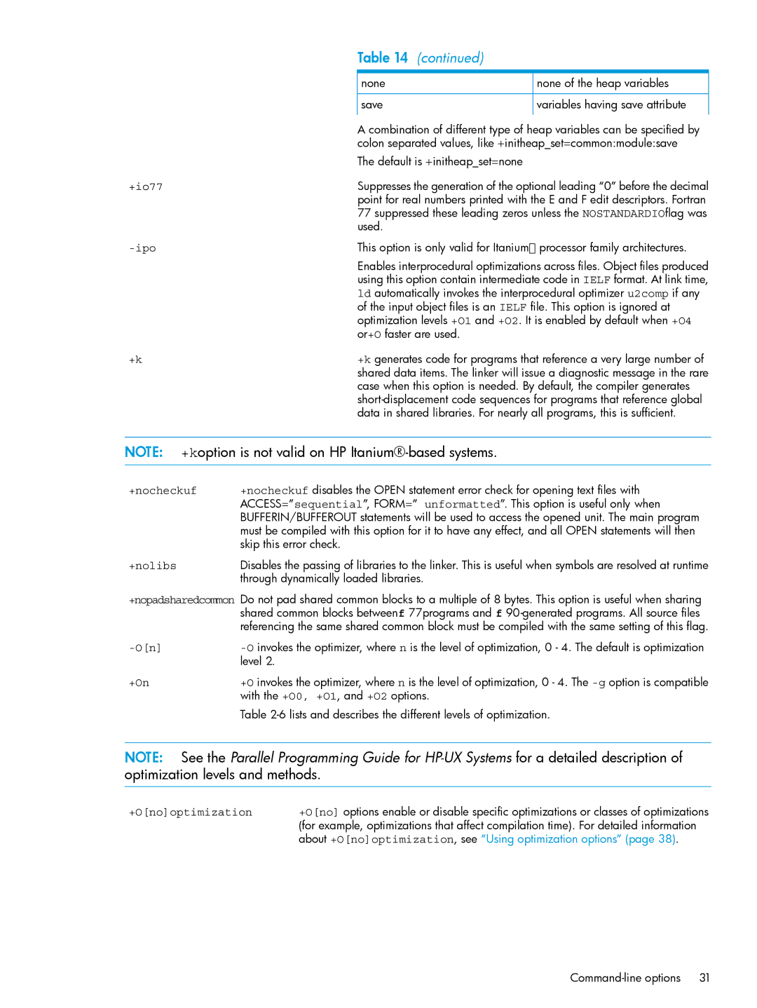 HP UX Fortran Software manual +io77, Ipo, +nocheckuf, +nolibs, +Onooptimization 