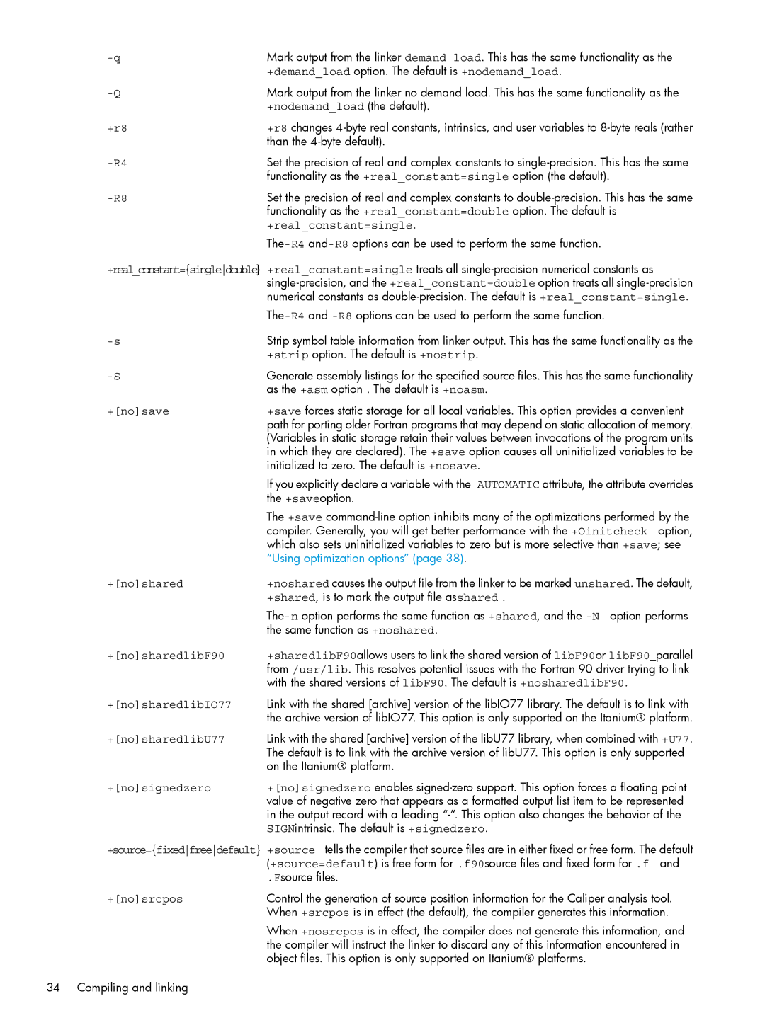 HP UX Fortran Software +demandload option. The default is +nodemandload, +nodemandload the default, +r8, +nosharedlibF90 