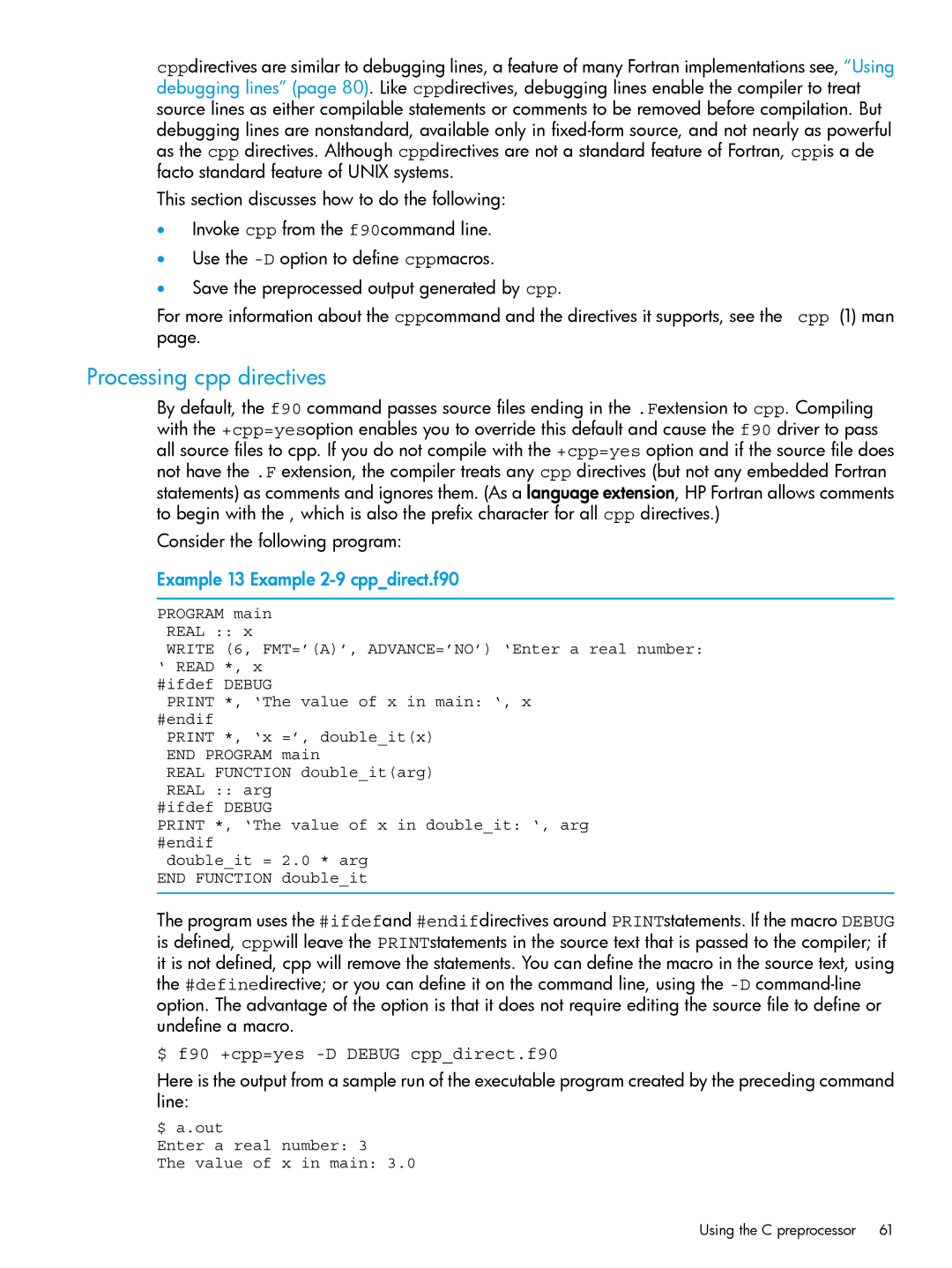 HP UX Fortran Software manual Processing cpp directives, Example 13 Example 2-9 cppdirect.f90, Using the C preprocessor 