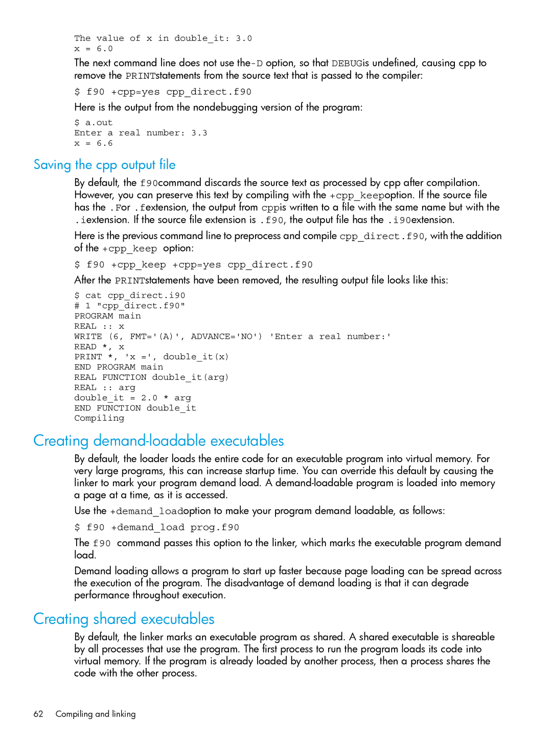 HP UX Fortran Software manual Creating demand-loadable executables, Creating shared executables, Saving the cpp output file 