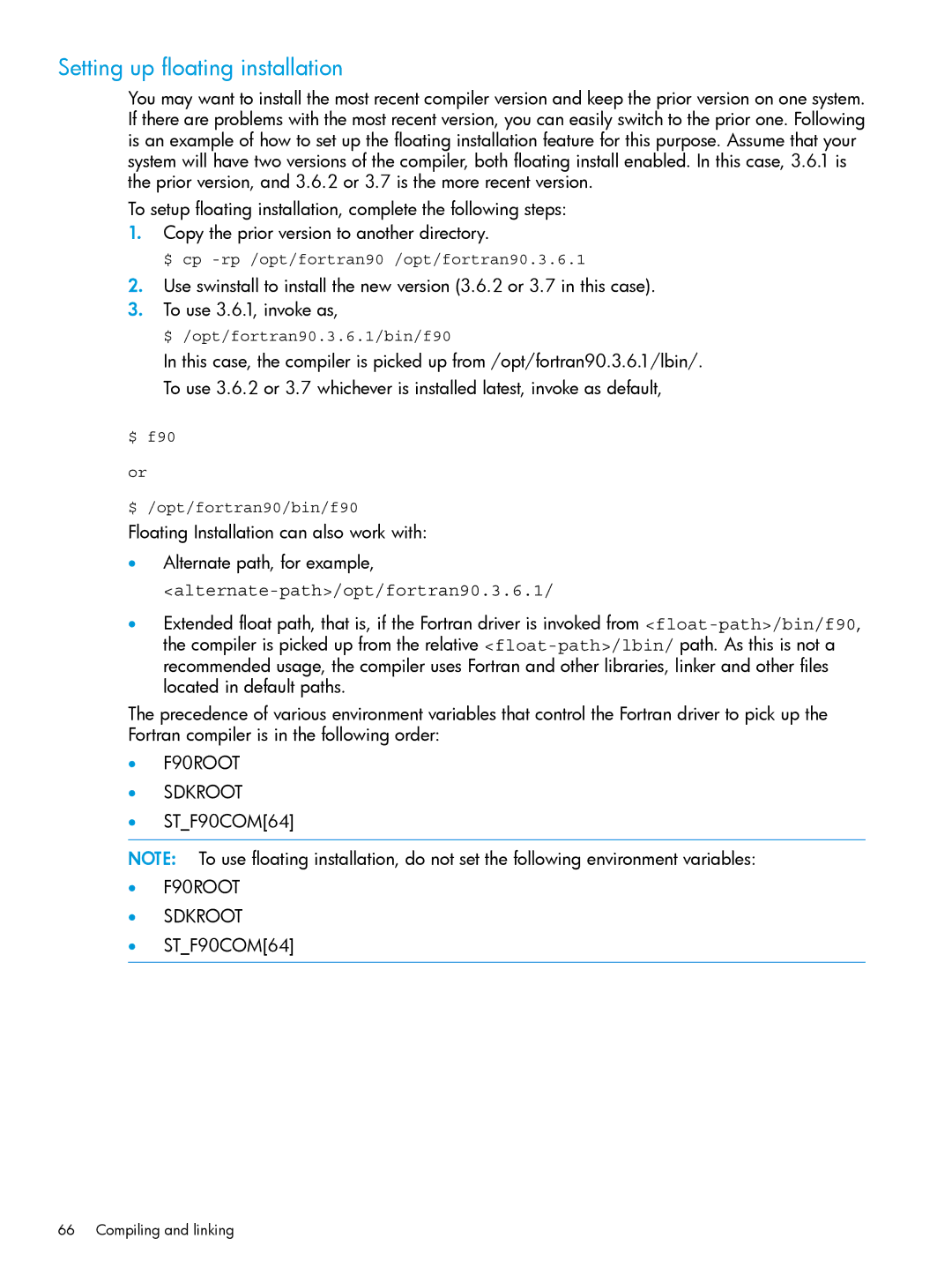 HP UX Fortran Software manual Setting up floating installation, Alternate-path/opt/fortran90.3.6.1 