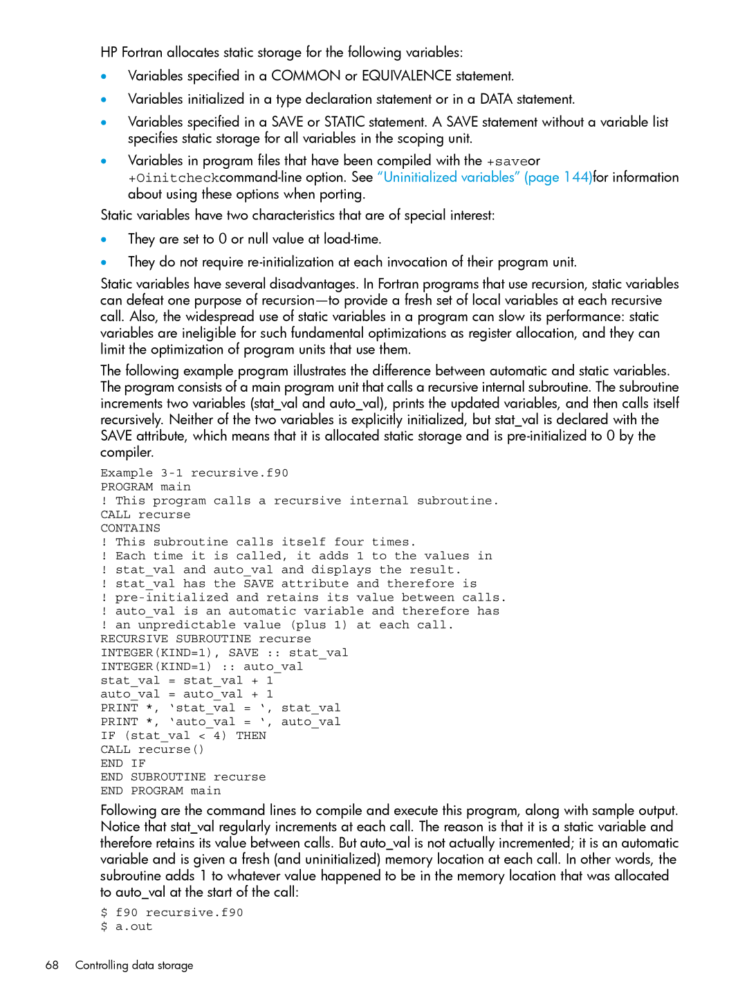 HP UX Fortran Software manual Contains, Controlling data storage 