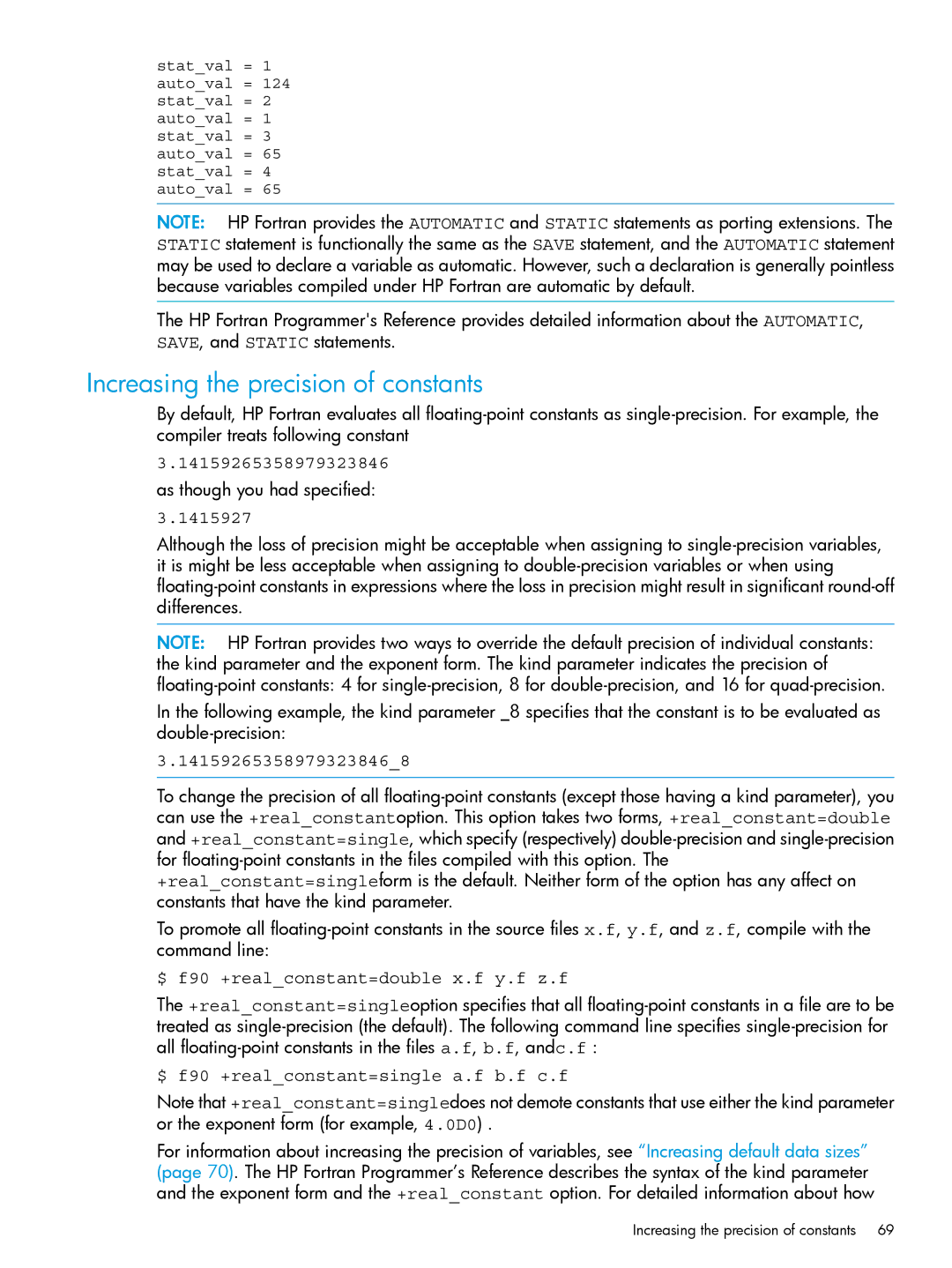 HP UX Fortran Software manual Increasing the precision of constants 