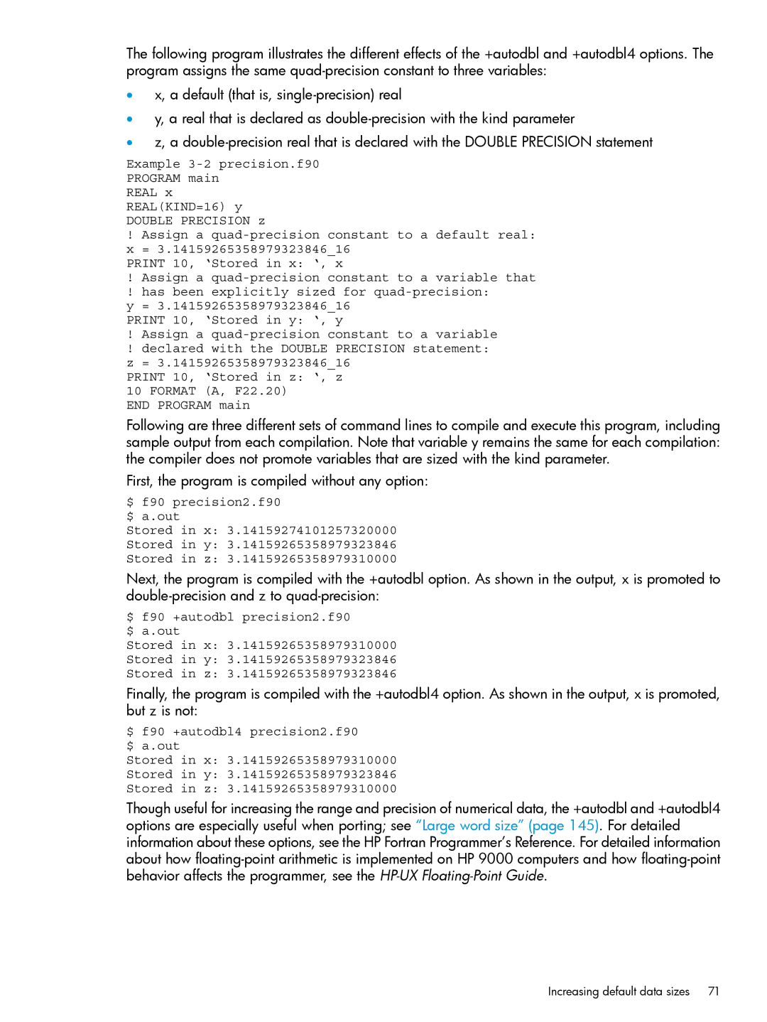 HP UX Fortran Software manual Increasing default data sizes 