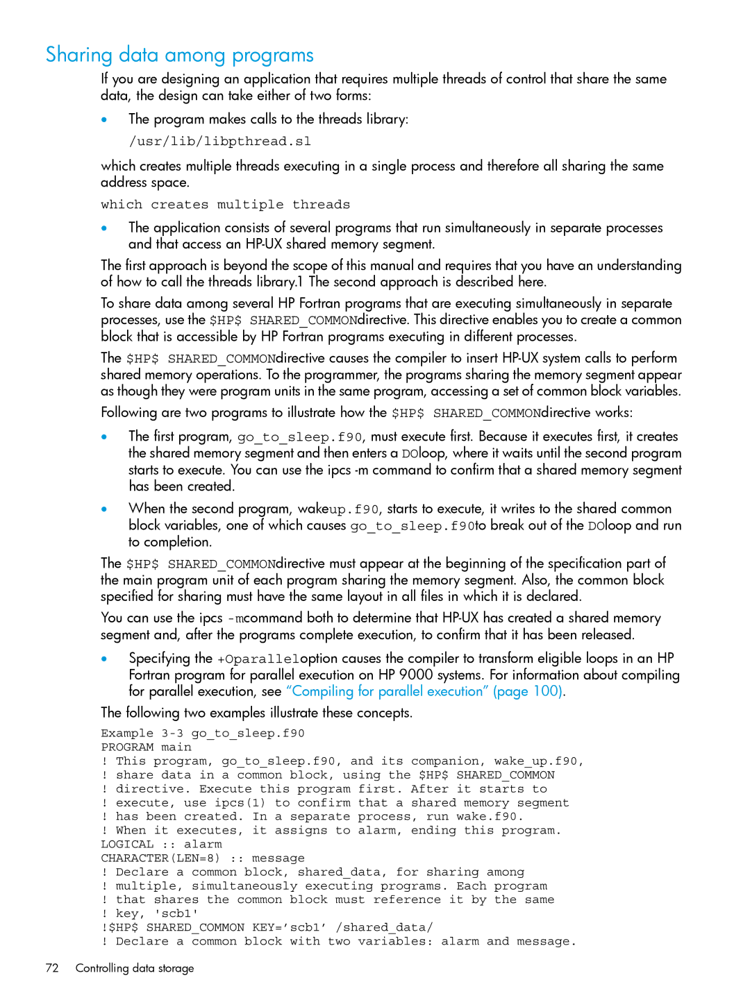 HP UX Fortran Software manual Sharing data among programs, Usr/lib/libpthread.sl, Which creates multiple threads 