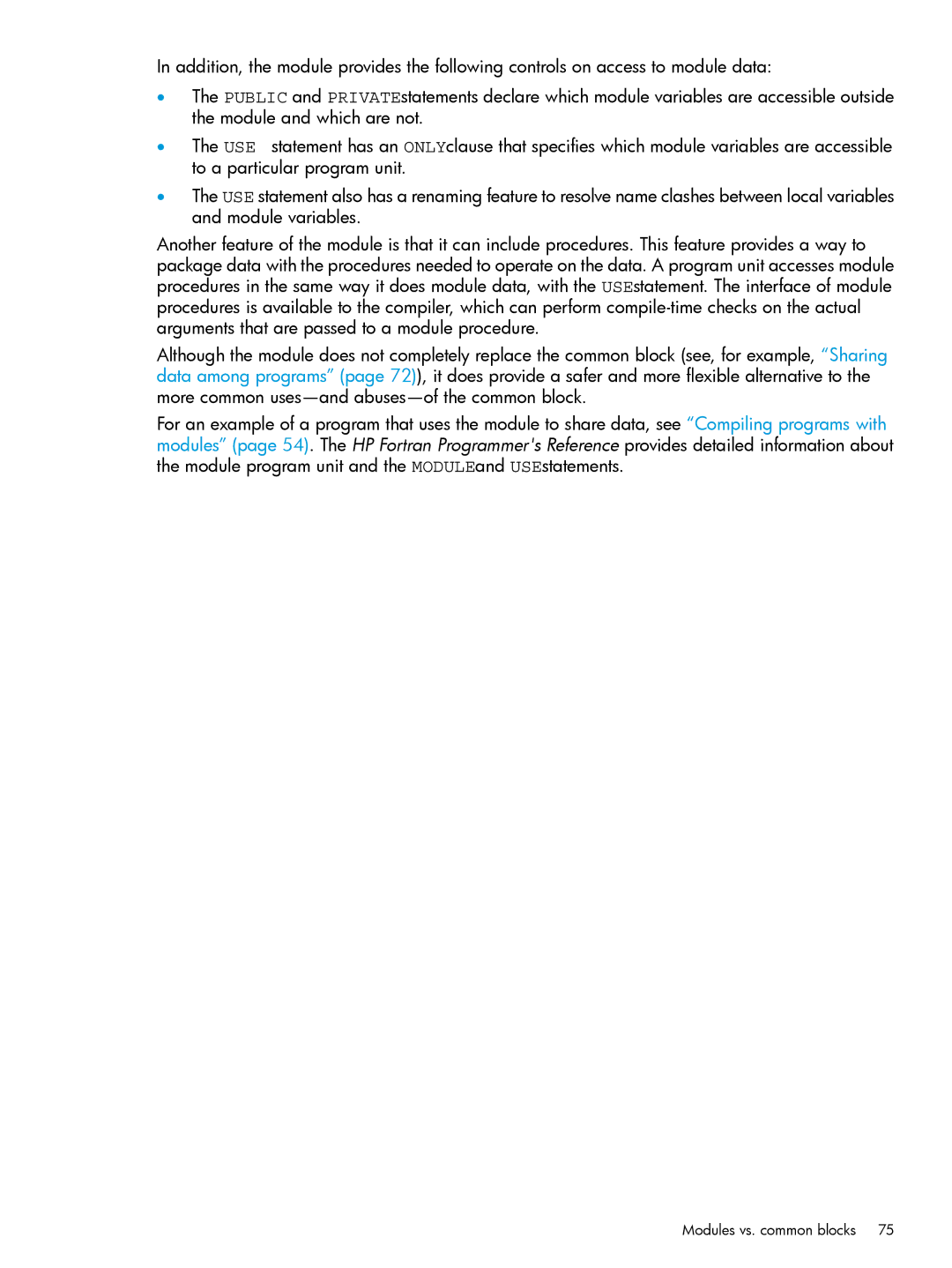 HP UX Fortran Software manual Modules vs. common blocks 