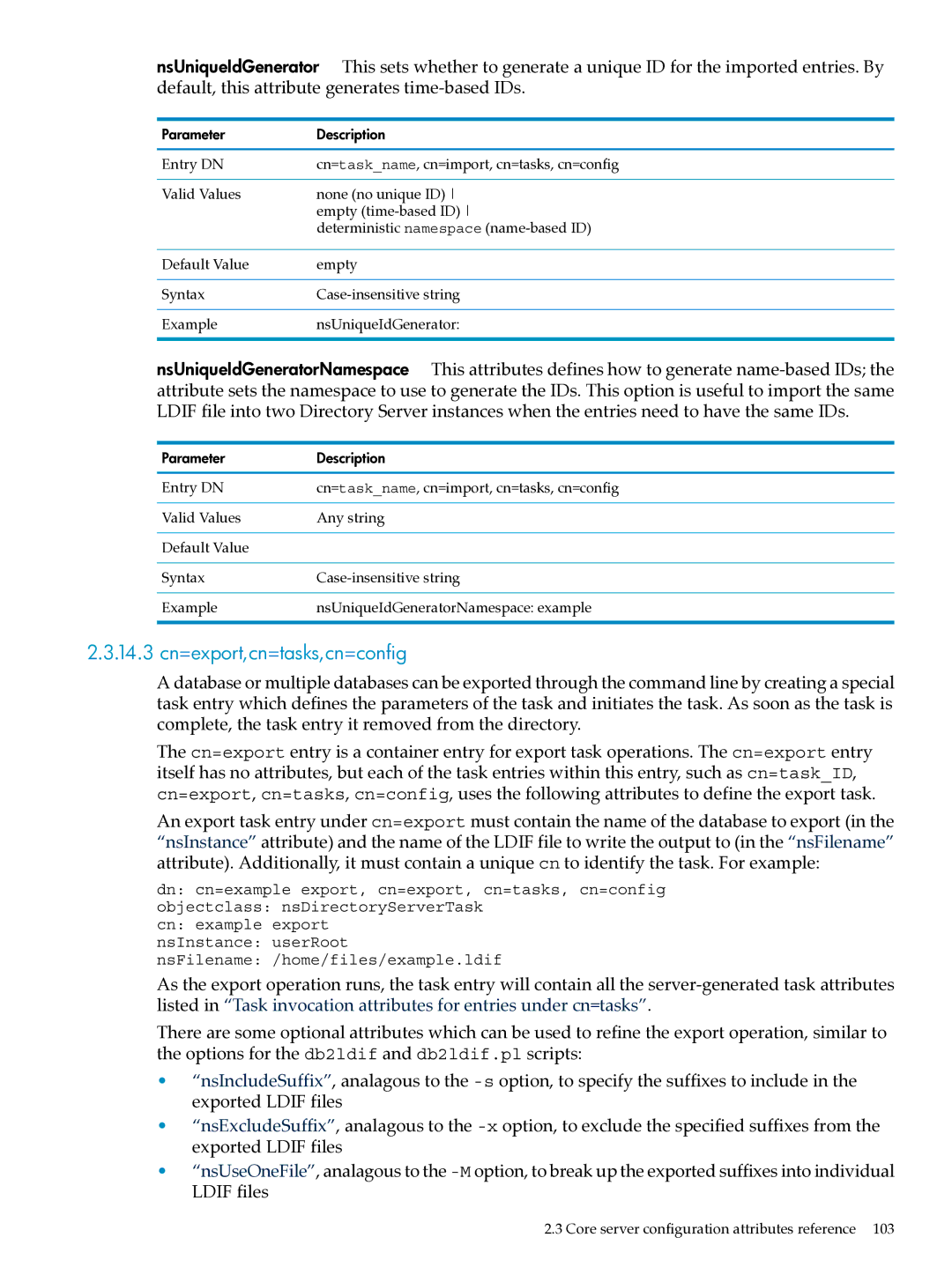 HP UX Identity Security Software manual 14.3 cn=export,cn=tasks,cn=config 