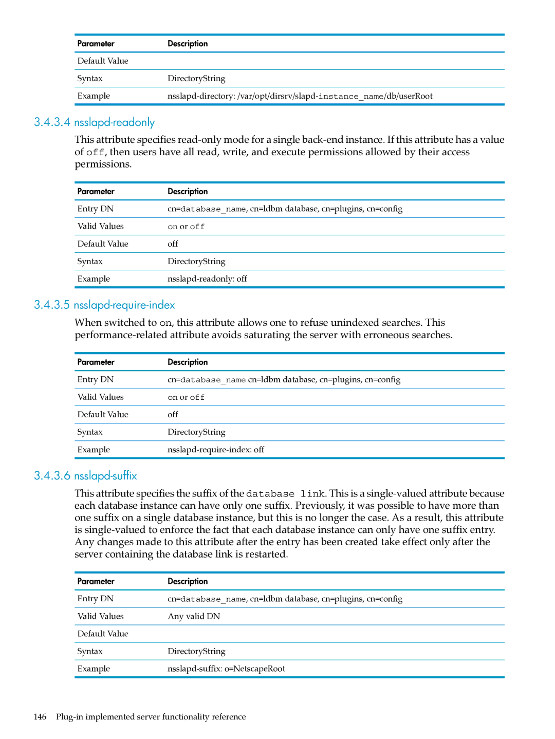 HP UX Identity Security Software manual Nsslapd-readonly, Nsslapd-require-index, Nsslapd-suffix 