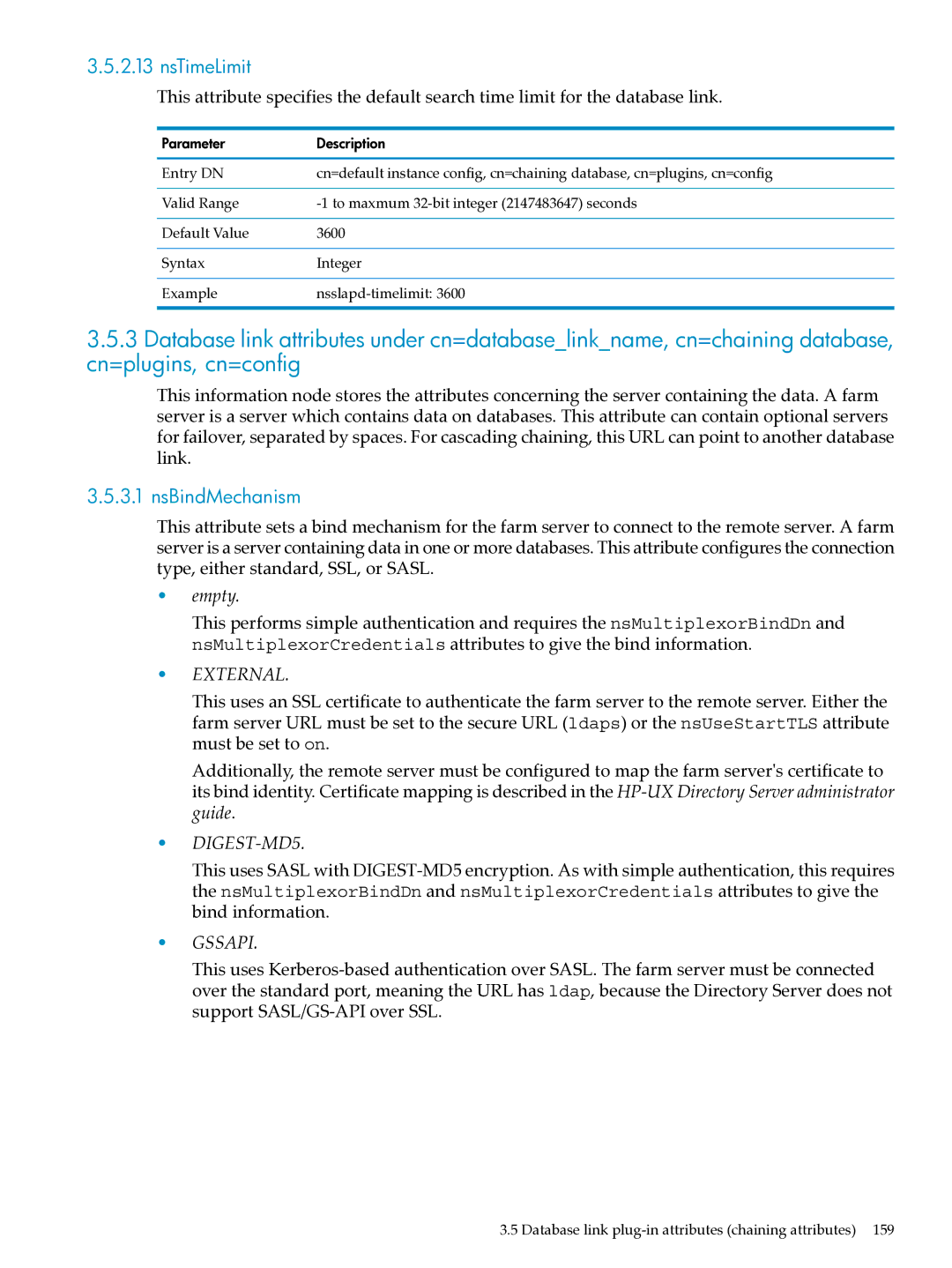 HP UX Identity Security Software manual NsTimeLimit, NsBindMechanism 