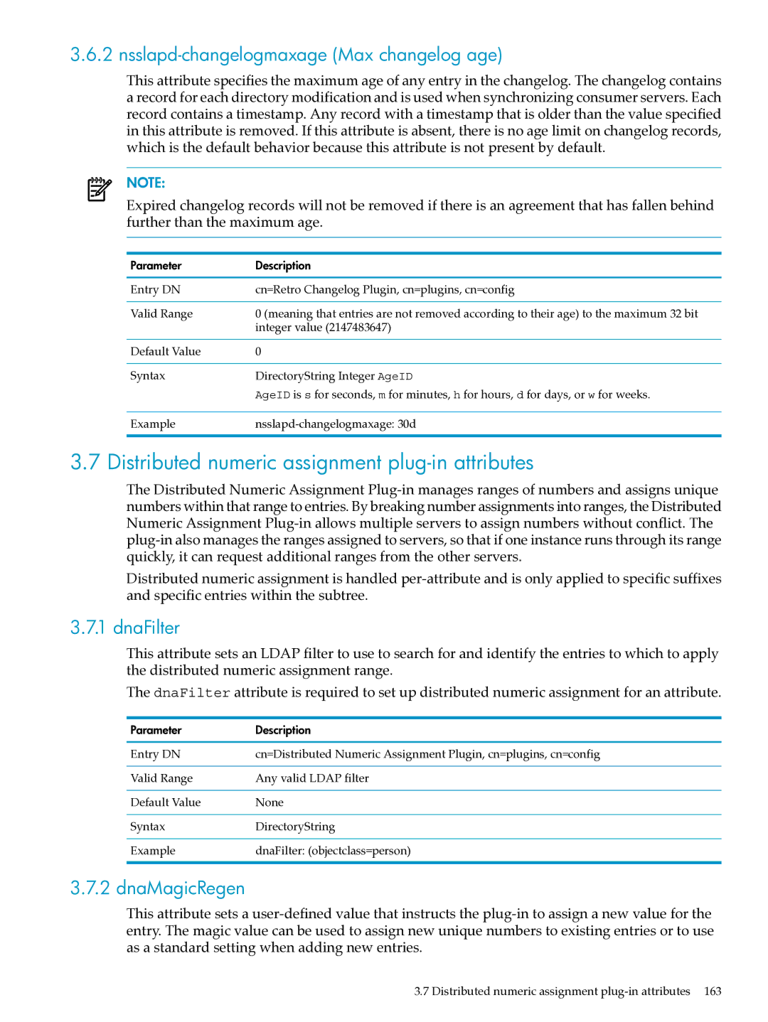 HP UX Identity Security Software manual Distributed numeric assignment plug-in attributes, DnaFilter, DnaMagicRegen 