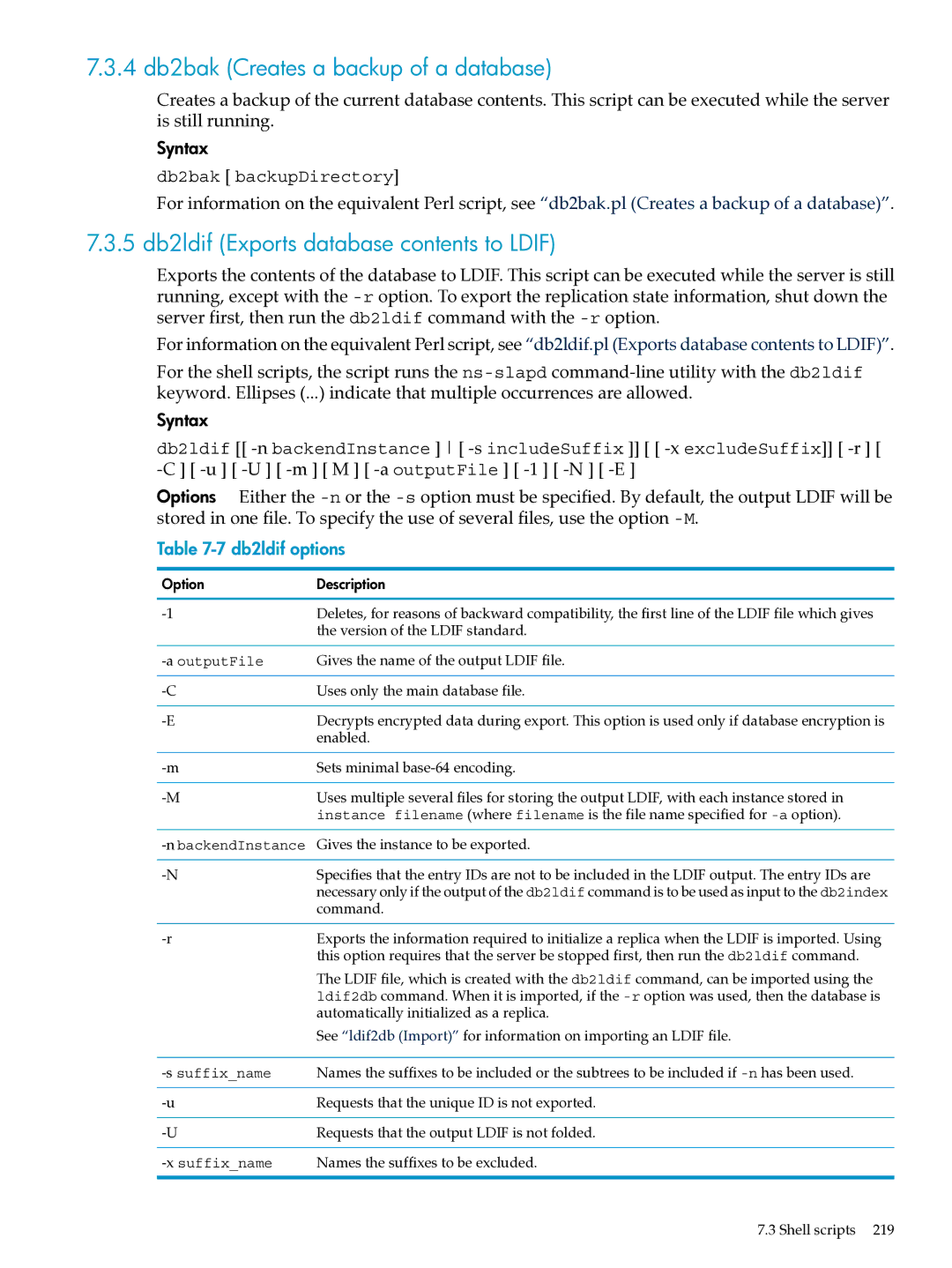 HP UX Identity Security Software 4 db2bak Creates a backup of a database, 5 db2ldif Exports database contents to Ldif 