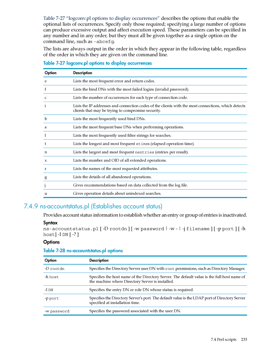 HP UX Identity Security Software Ns-accountstatus.pl Establishes account status, logconv.pl options to display occurrences 