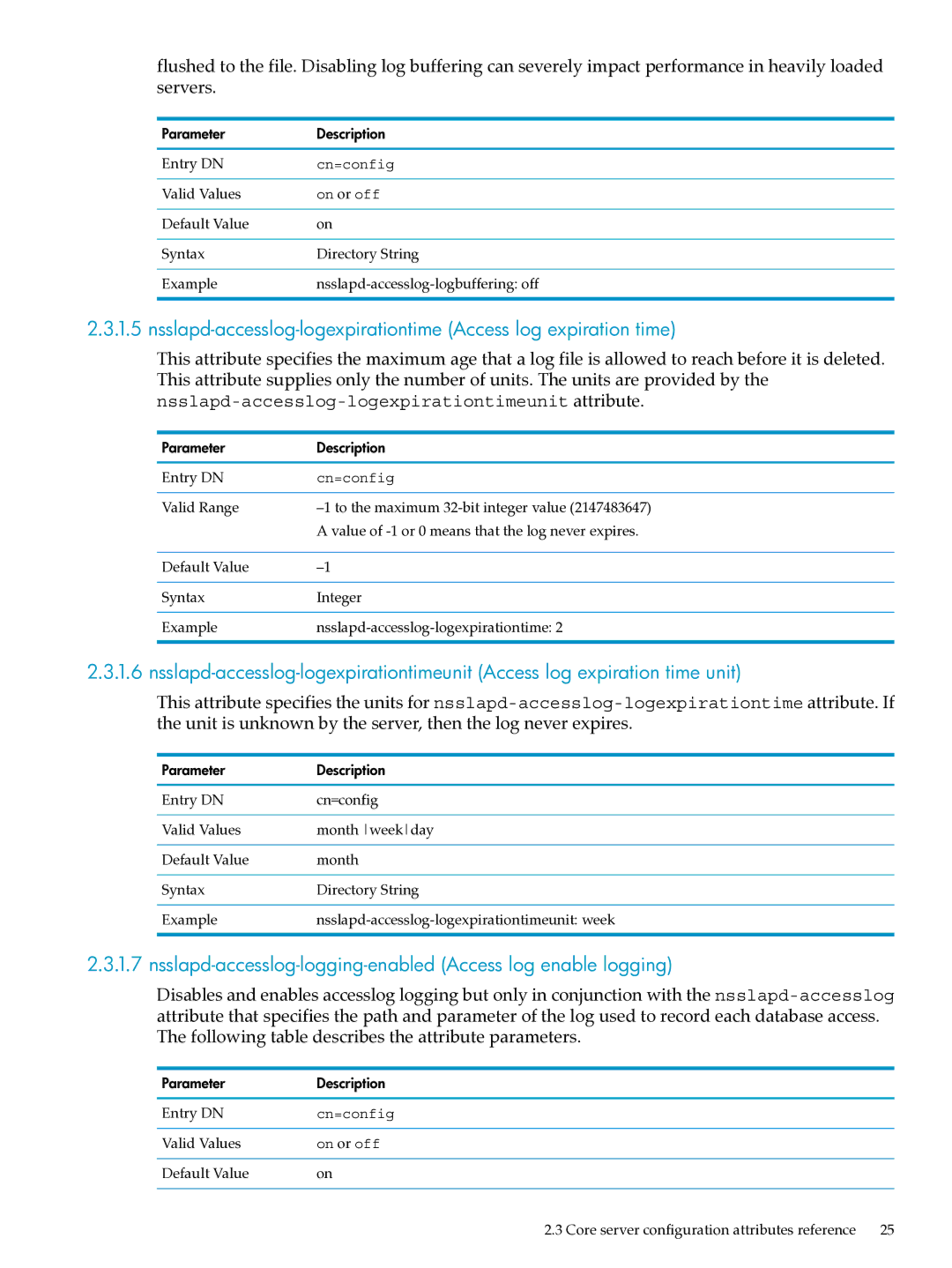 HP UX Identity Security Software Nsslapd-accesslog-logging-enabled Access log enable logging, Valid Values, Valid Range 