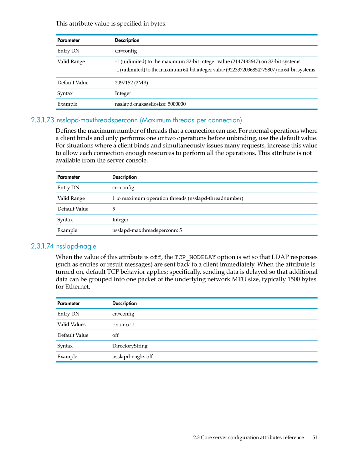 HP UX Identity Security Software manual Nsslapd-maxthreadsperconn Maximum threads per connection, Nsslapd-nagle 