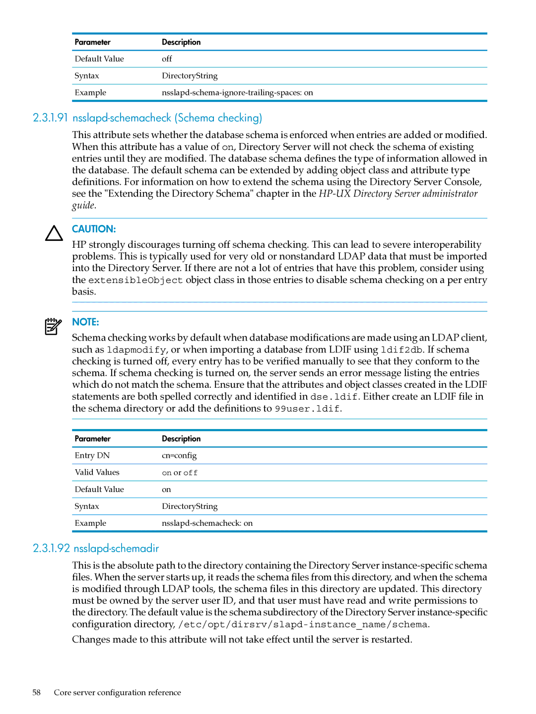 HP UX Identity Security Software manual Nsslapd-schemacheck Schema checking, Nsslapd-schemadir 
