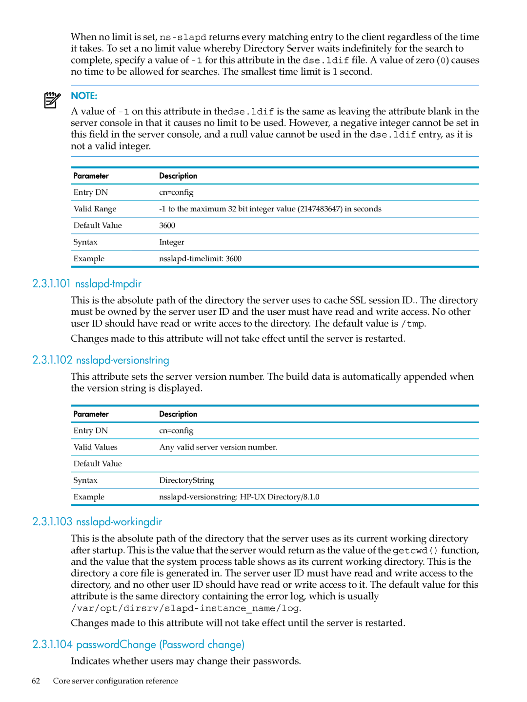 HP UX Identity Security Software Nsslapd-tmpdir, Nsslapd-versionstring, Nsslapd-workingdir, PasswordChange Password change 