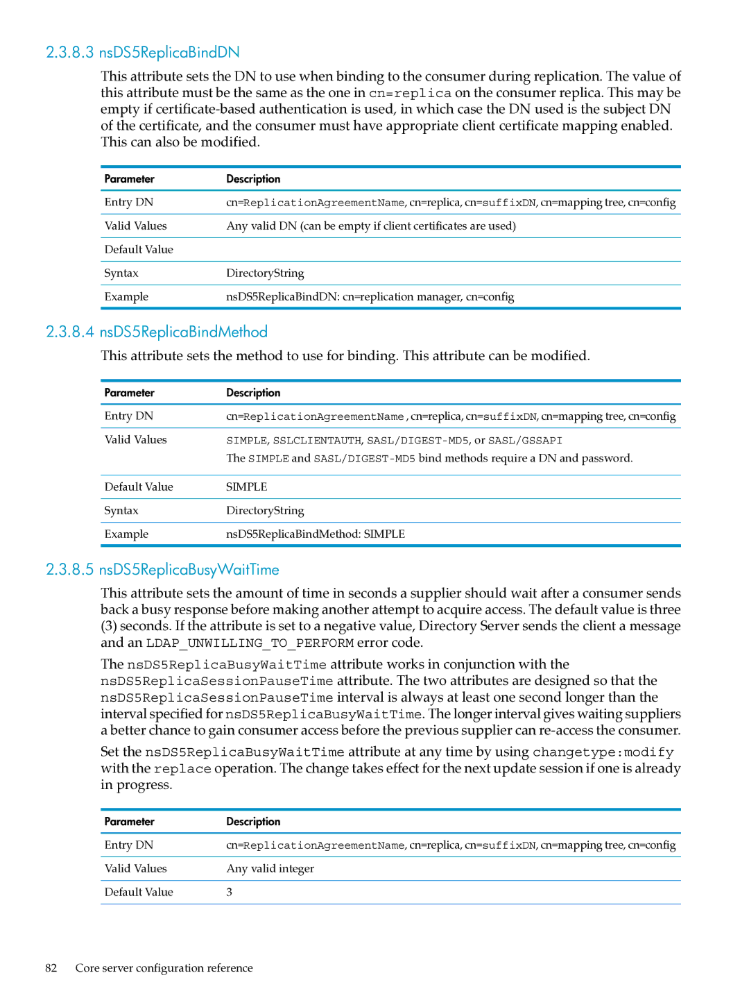 HP UX Identity Security Software manual NsDS5ReplicaBindMethod, NsDS5ReplicaBusyWaitTime 