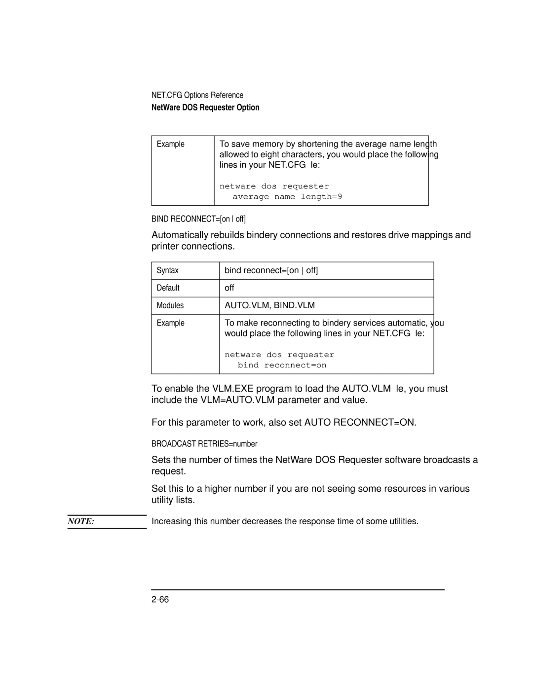 HP UX Internet and Networking Software manual Bind RECONNECT=on off, Auto.Vlm, Bind.Vlm, Broadcast RETRIES=number 