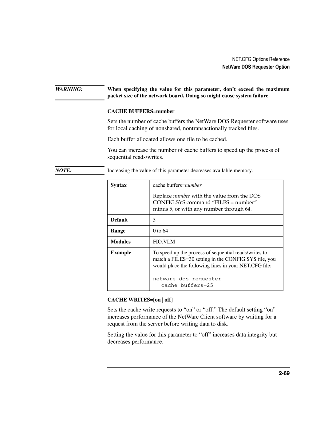 HP UX Internet and Networking Software manual Cache WRITES=on off 