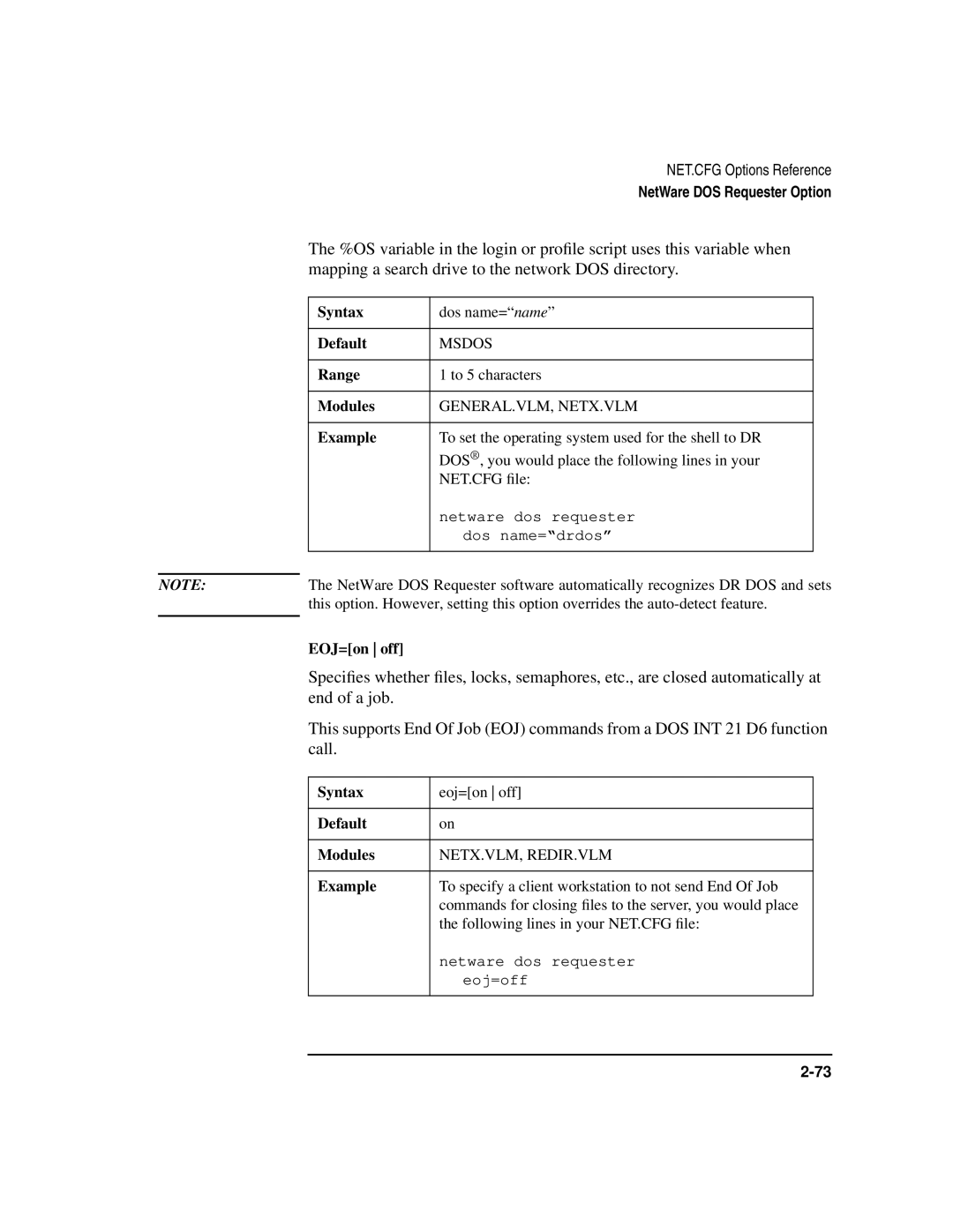 HP UX Internet and Networking Software manual Msdos, General.Vlm, Netx.Vlm, EOJ=on off, Netx.Vlm, Redir.Vlm 