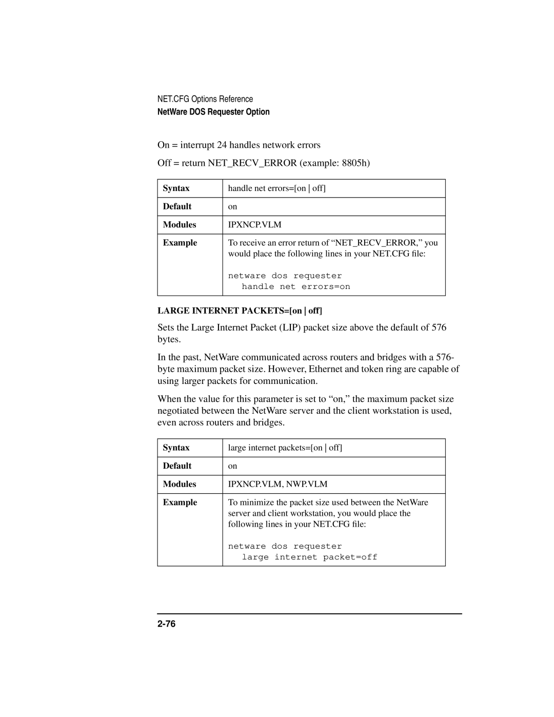 HP UX Internet and Networking Software manual Default Modules, Large Internet PACKETS=on off 