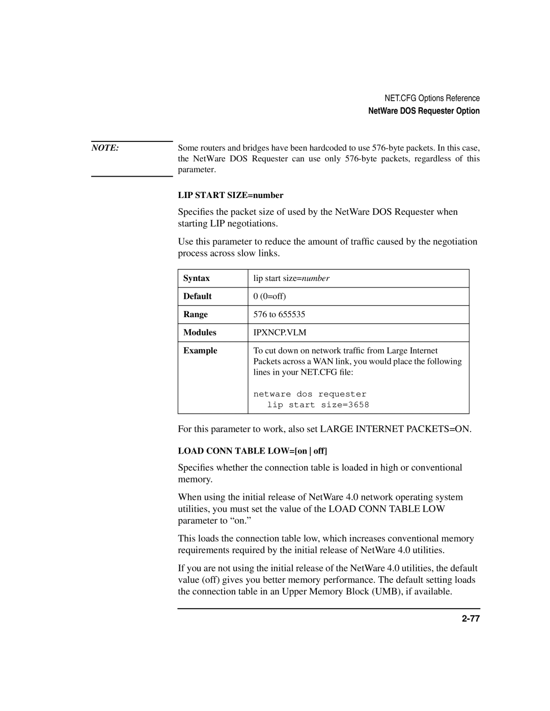 HP UX Internet and Networking Software manual Starting LIP negotiations, Process across slow links, LIP Start SIZE=number 