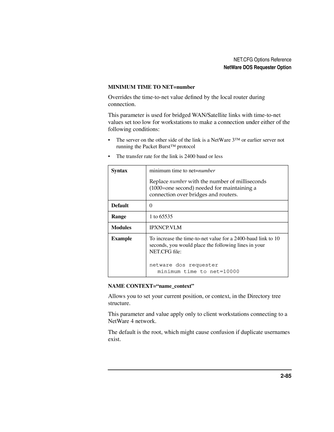 HP UX Internet and Networking Software manual Minimum Time to NET=number, Name CONTEXT=namecontext 