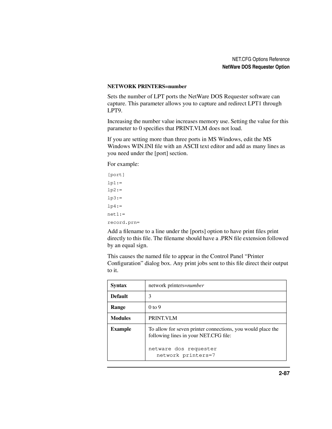 HP UX Internet and Networking Software manual Network PRINTERS=number, Print.Vlm 