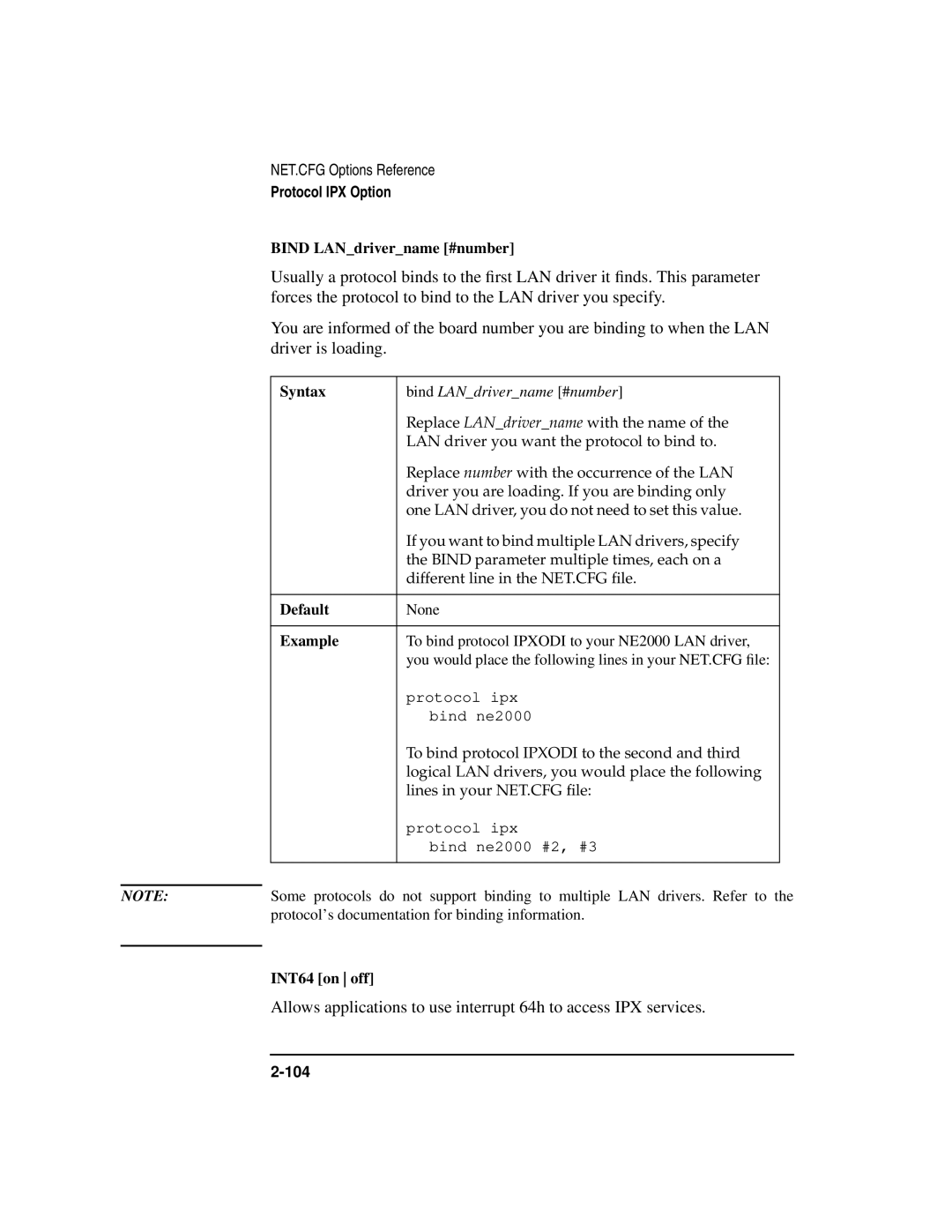 HP UX Internet and Networking Software manual Bind LANdrivername #number, INT64 on off 