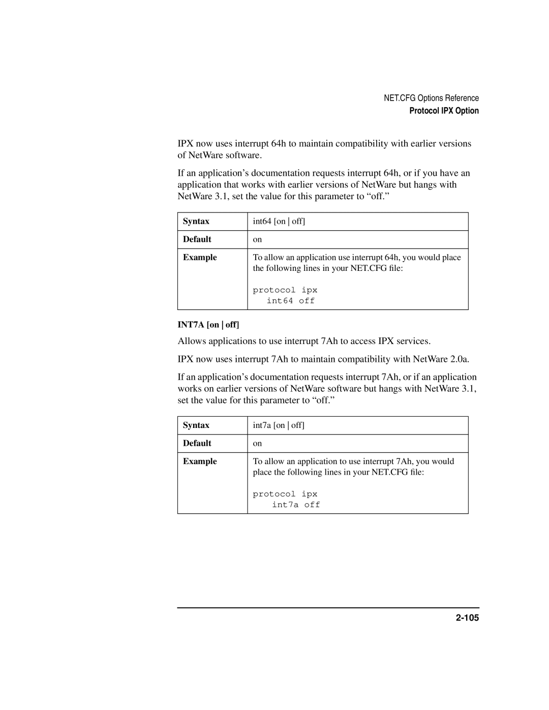 HP UX Internet and Networking Software manual Default Example, INT7A on off 