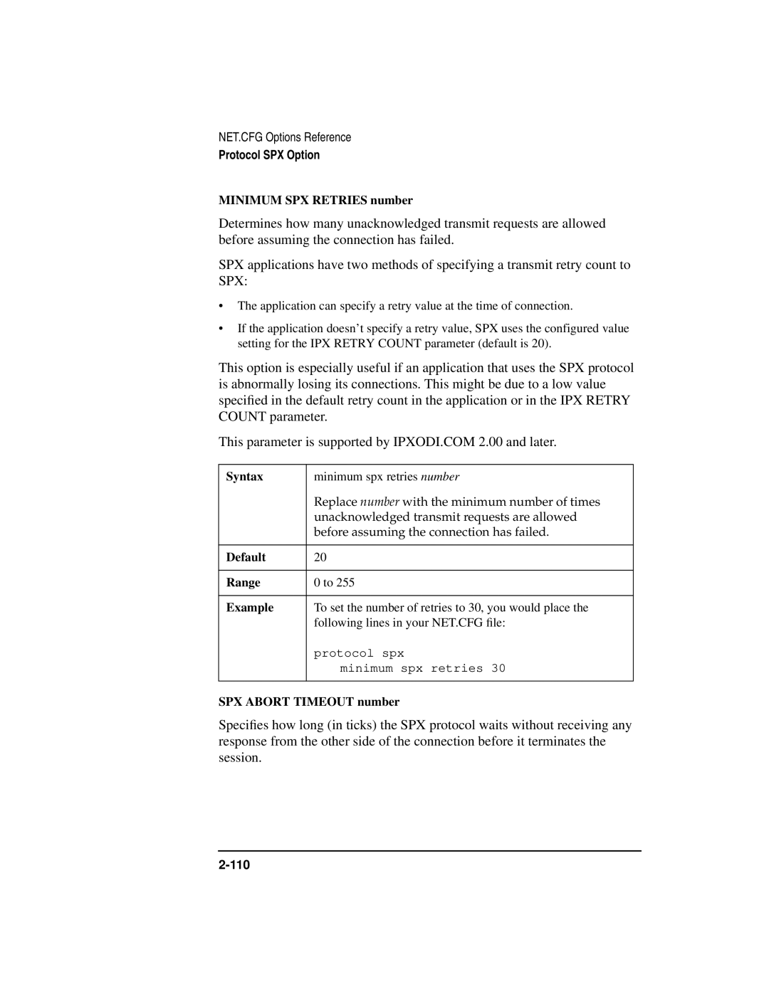 HP UX Internet and Networking Software manual Minimum SPX Retries number, SPX Abort Timeout number 