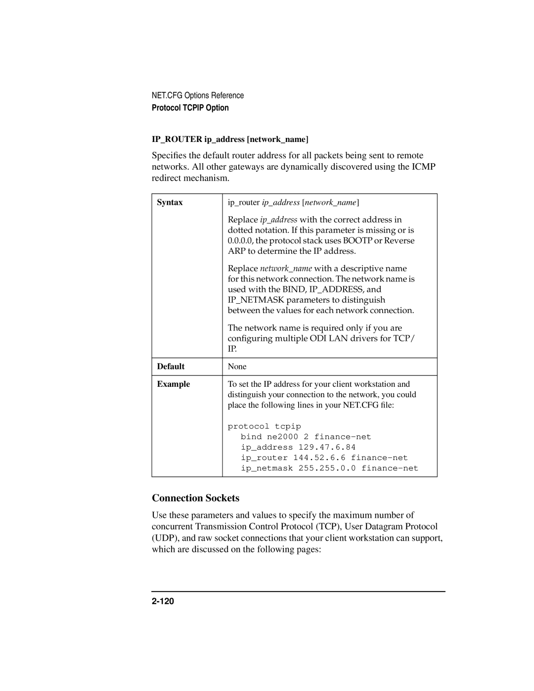 HP UX Internet and Networking Software manual Connection Sockets, Iprouter ipaddress networkname 