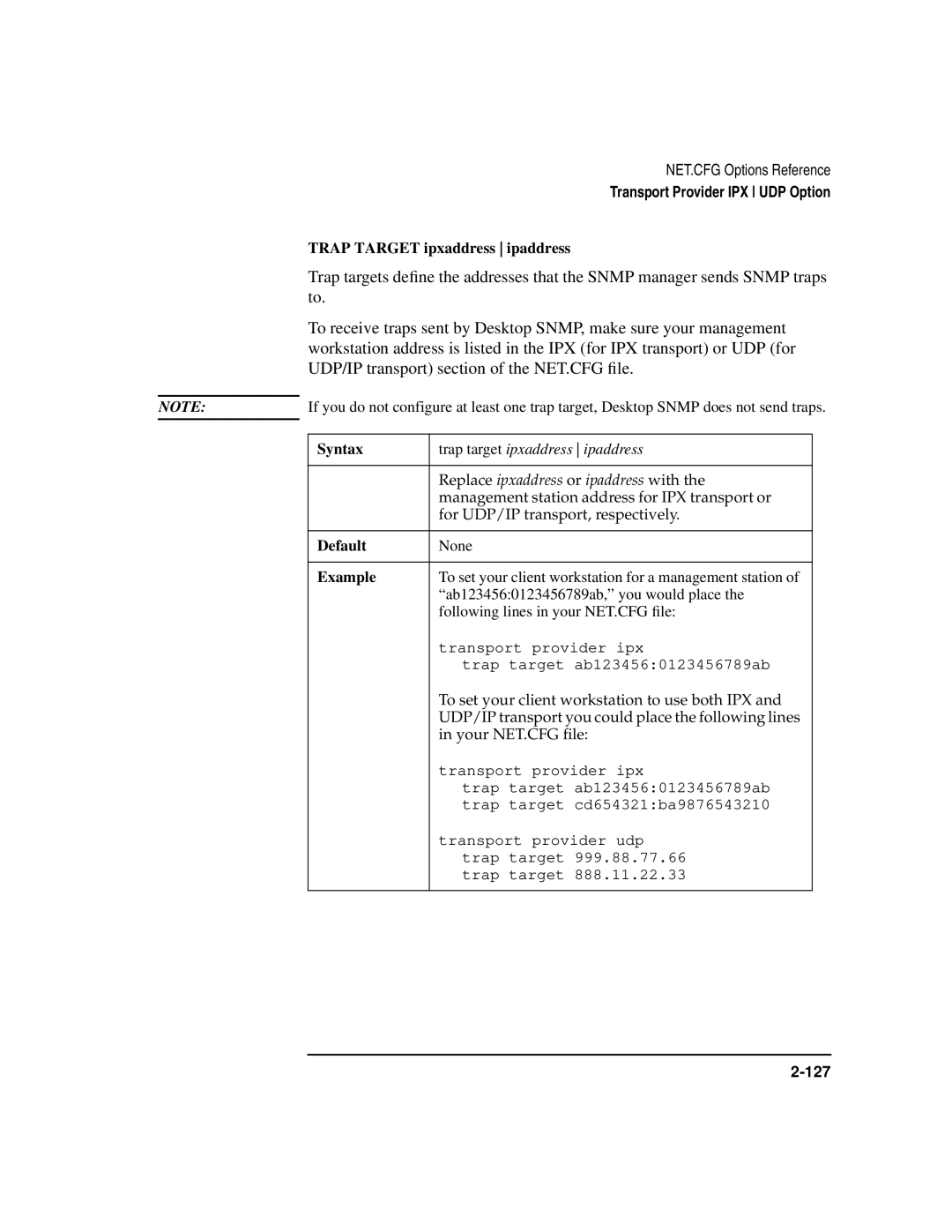 HP UX Internet and Networking Software manual Trap Target ipxaddress ipaddress 