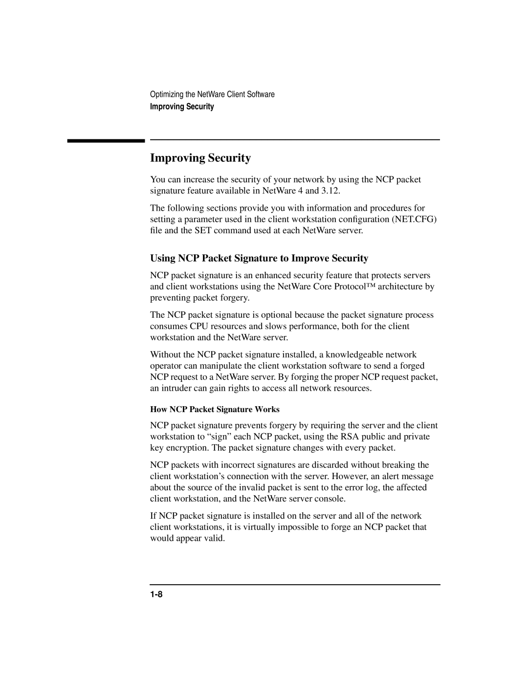 HP UX Internet and Networking Software manual Improving Security, Using NCP Packet Signature to Improve Security 