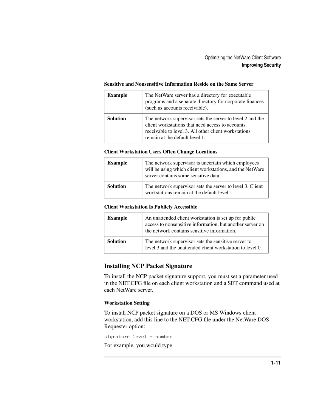 HP UX Internet and Networking Software Installing NCP Packet Signature, Client Workstation Users Often Change Locations 