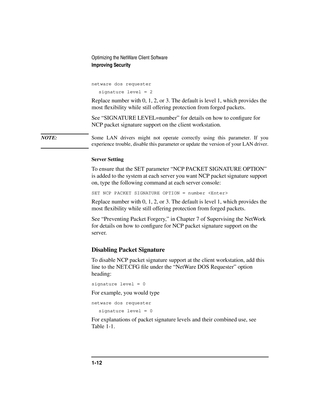 HP UX Internet and Networking Software manual Disabling Packet Signature, Server Setting 