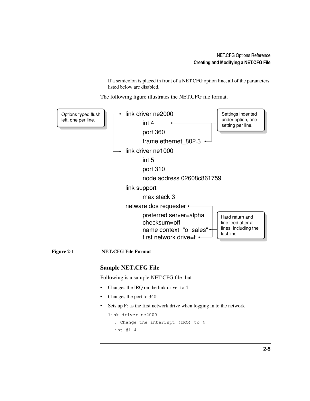 HP UX Internet and Networking Software manual Sample NET.CFG File, Following ﬁgure illustrates the NET.CFG ﬁle format 