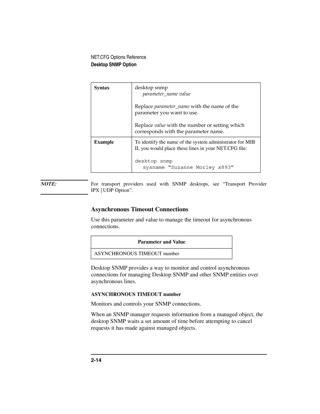 HP UX Internet and Networking Software manual Asynchronous Timeout Connections, Syntax, Parameter and Value 