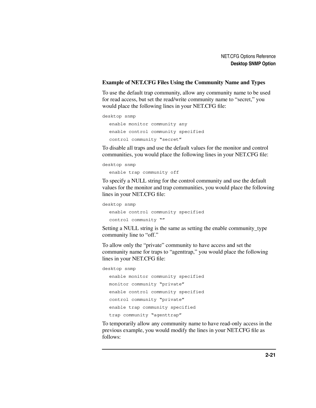 HP UX Internet and Networking Software manual Example of NET.CFG Files Using the Community Name and Types 