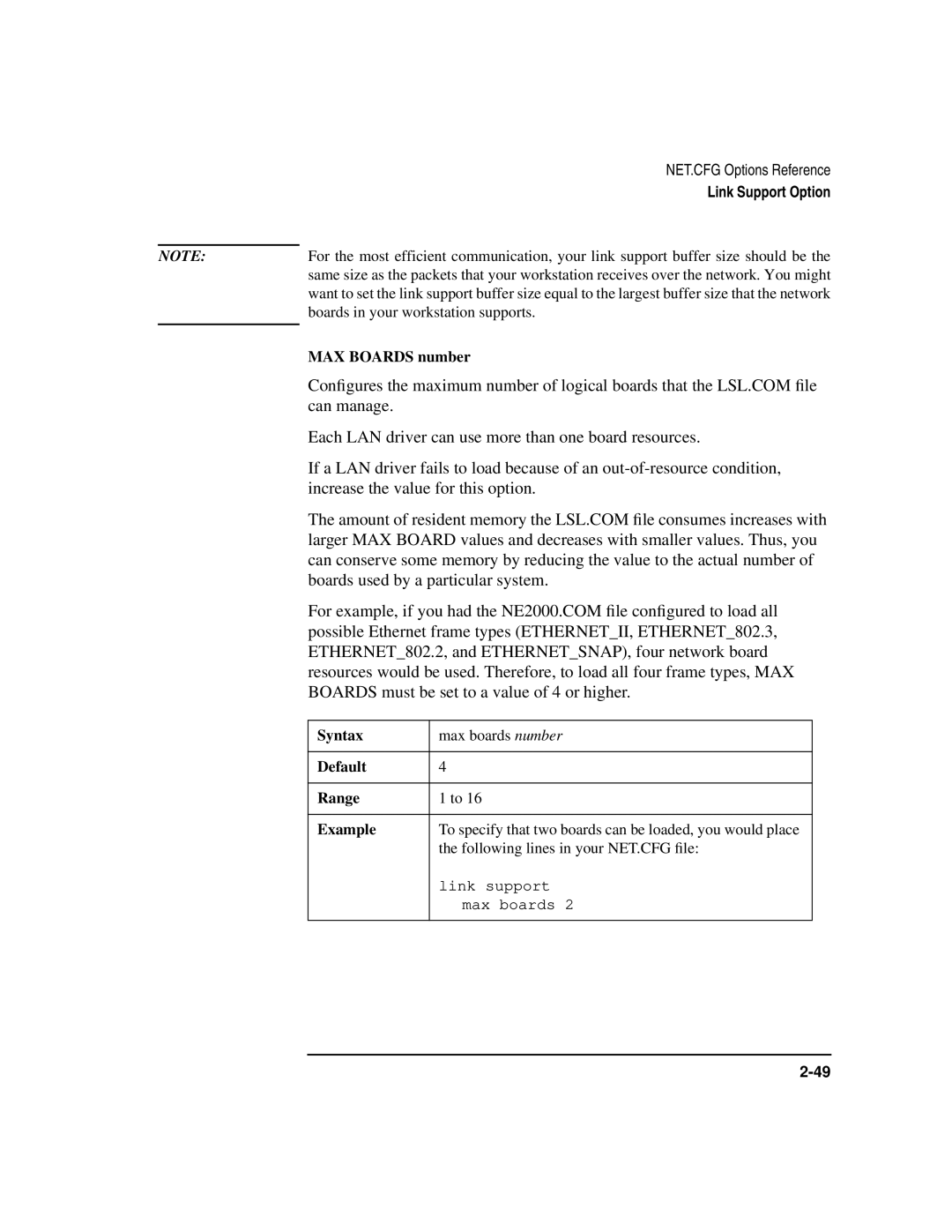 HP UX Internet and Networking Software manual MAX Boards number, Default Range Example 